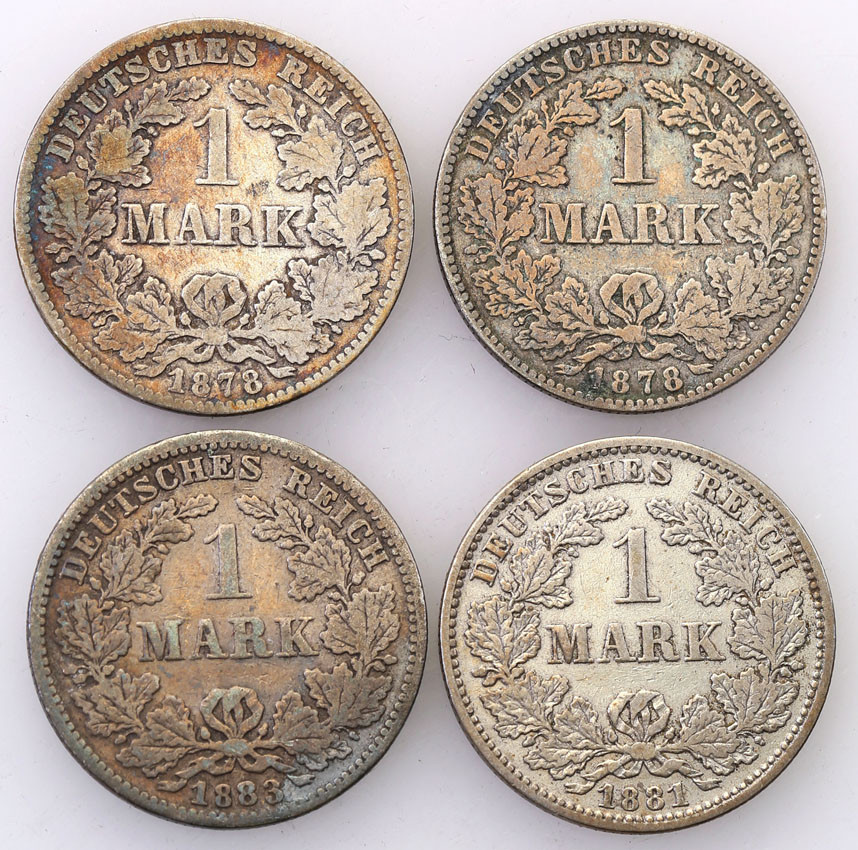 Niemcy, Kaiserreich. 1 marka 1878-1883, zestaw 4 monet